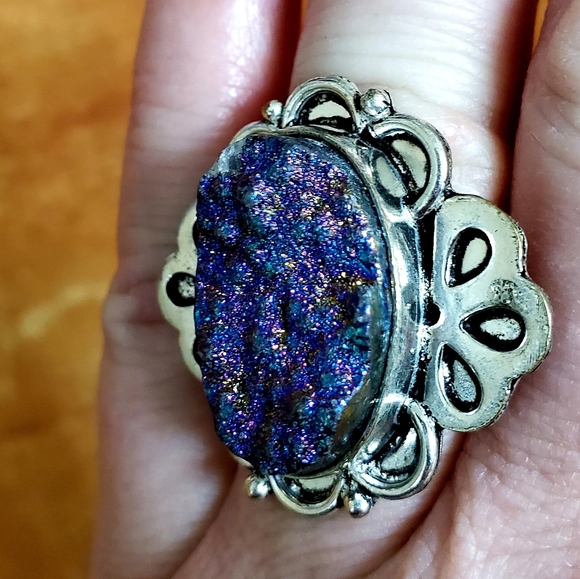 New Titanium Druzy Agate 925 Silver Ring. - Picture 3 of 8